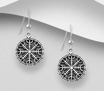 925 Sterling Silver Viking vegvisir amulet Hook Earrings