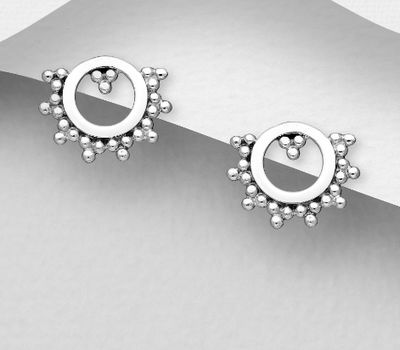 925 Sterling Silver Oxidized Circle Push-Back Earrings Featuring Ball