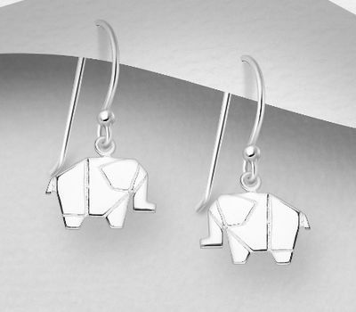 925 Sterling Silver Origami Elephant Hook Earrings