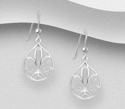 925 Sterling Silver Droplet Flower Hook Earrings