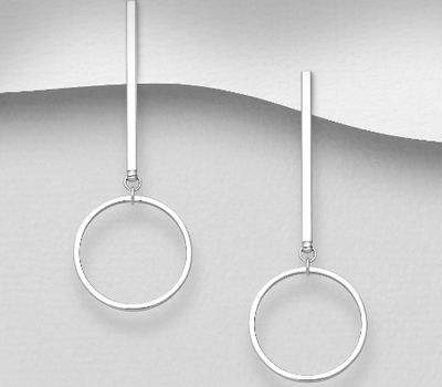 925 Sterling Silver Bar and Circle Earrings