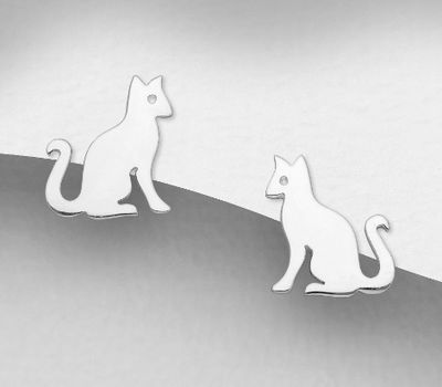 925 Sterling Silver Cat Push-Back Earrings