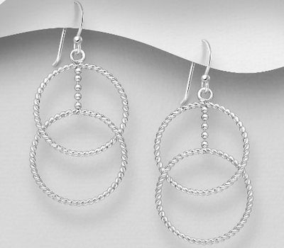 925 Sterling Silver Circle Links Hook Earrings