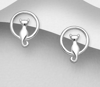 925 Sterling Silver Circle Cat Push-Back Earrings