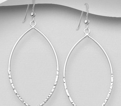 925 Sterling Silver Oval Hammered Hook Earrings