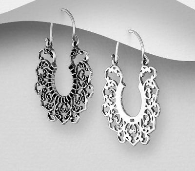 925 Sterling Silver Oxidized Swirl Pattern Hoop Earrings