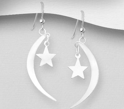925 Sterling Silver Moon and Star Earrings