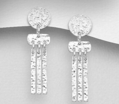 925 Sterling Silver Dangle Hammered Push-Back Earrings