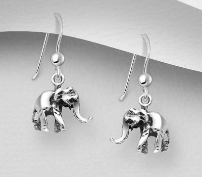 925 Sterling Silver Elephant Earrings