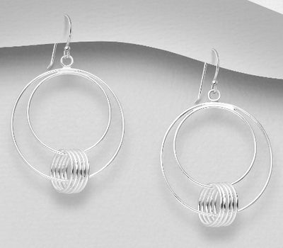 925 Sterling Silver Circle and Links Hook Earrings