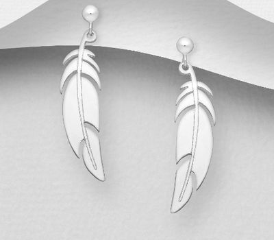 925 Sterling Silver Feather Push-Back Earrings