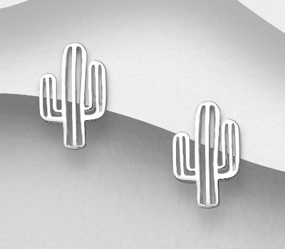 925 Sterling Silver Cactus Push-Back Earrings