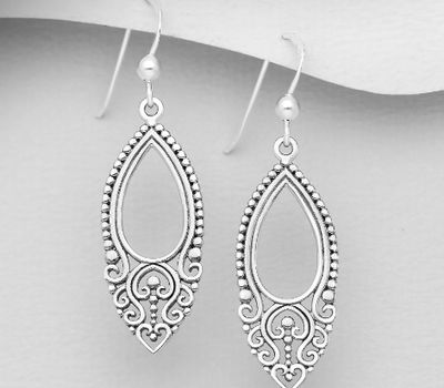 925 Sterling Silver Oxidized Swirl Hook Earrings