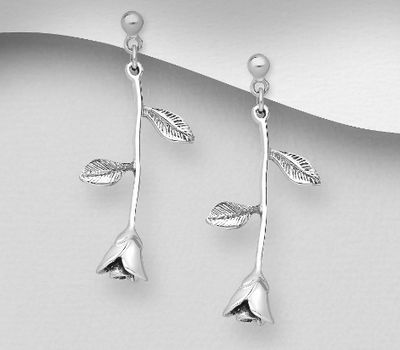 925 Sterling Silver Oxidized Rose Push-Back Earrings