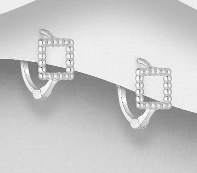 925 Sterling Silver Square Ball Hoop Earrings