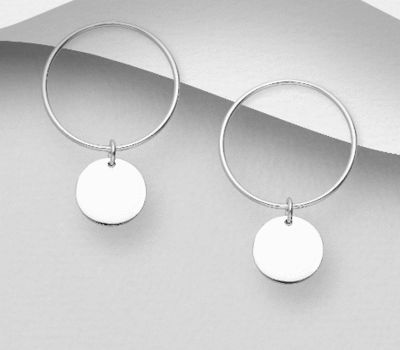 925 Sterling Silver Engravable Circle Tag Push-Back Earrings