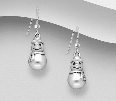 925 Sterling Silver Oxidized Snowman Hook Earrings