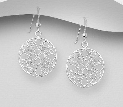 925 Sterling Silver Circle Swirl Filigree Hook Earring