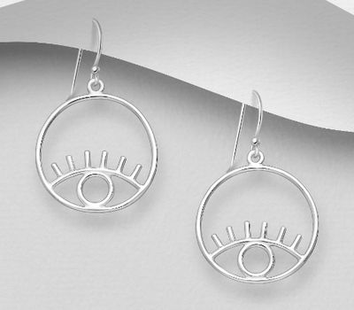 925 Sterling Silver Circle  Eye Hook Earrings