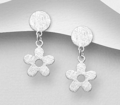 925 Sterling Silver Matt Flower and Circle Push-Back Earrings