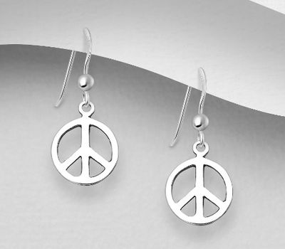 925 Sterling Silver Peace Symbol Hook Earrings