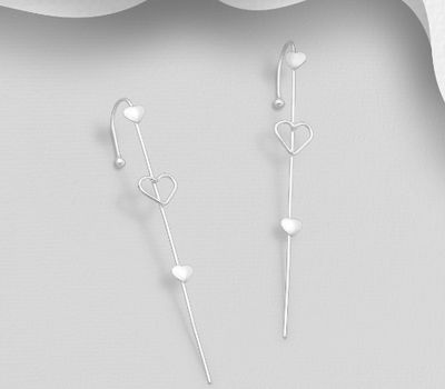 925 Sterling Silver Heart Ear Pin Cuffs