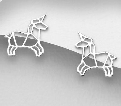 925 Sterling Silver Origami Unicorn Push-Back Earrings