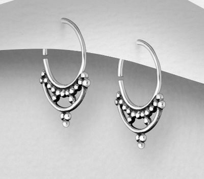 925 Sterling Silver Oxidized Hoop Earrings