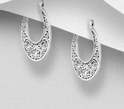 925 Sterling Silver Oxidized Swirl Hoop Earrings