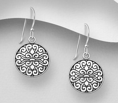 925 Sterling Silver Oxidized Swirl Hook Earrings