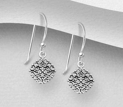 925 Sterling Silver Oxidized Swirl Hook Earrings