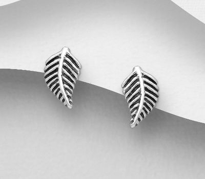 925 Sterling Silver Oxidized Leaf Push-Back Earrings