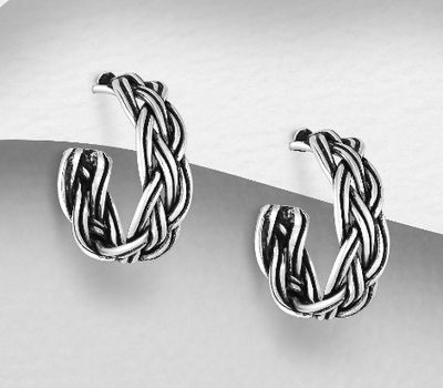 925 Sterling Silver Oxidized Celtic Weave Push-back Earrings