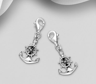 925 Sterling Silver Anchor And Ship Wheel Charm