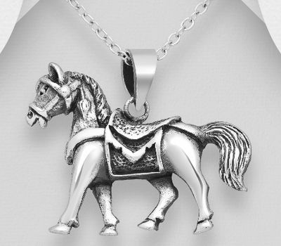 925 Sterling Silver Oxidized Horse Pendant