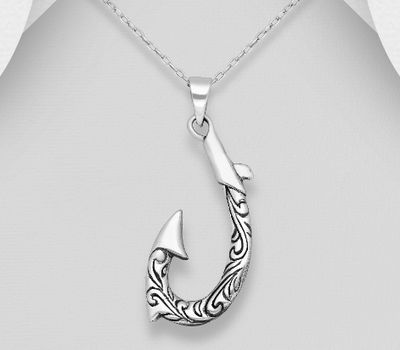 925 Sterling Silver Oxidized Swirl Hook Pendant