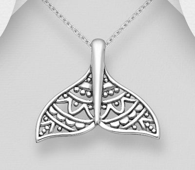 925 Sterling Silver Oxidized Whale Tail Pendant