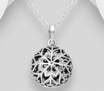 925 Sterling Silver Oxidized Flower Pendant