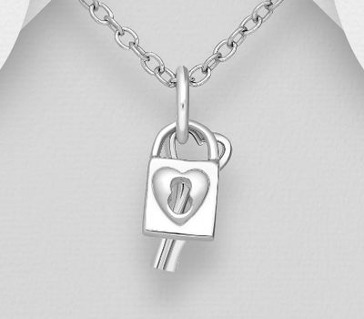 925 Sterling Silver Heart, Key and Lock Pendant