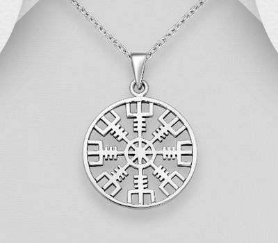 925 Sterling Silver Viking Vegvisir Amulet Pendant