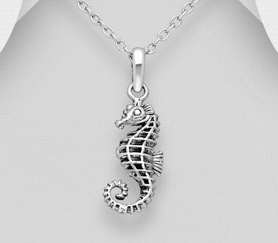 925 Sterling Silver Oxidized Seahorse Pendant