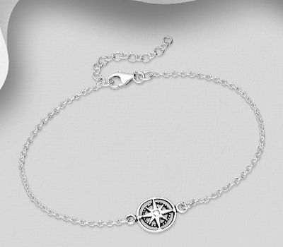 925 Sterling Silver Oxidized Compass Bracelet