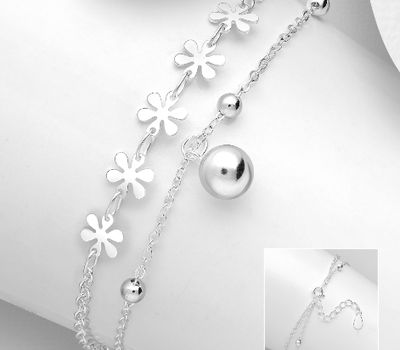 925 Sterling Silver Ball and Flower Bracelet