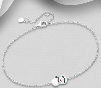 925 Sterling Silver Snowman Bracelet, Decorated with Colored Enamel