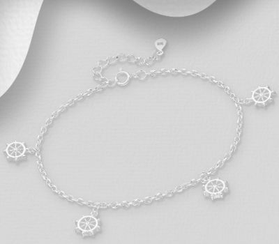 925 Sterling Silver Ship Wheel Bracelet