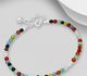 925 Sterling Silver Ball Bracelet, Decorated with Colorful Gemstone Beads, Colors may Vary.