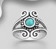 925 Sterling Silver Oxidized Swirl Ring, Decorated with Reconstructed Turquoise or Various Gemstones