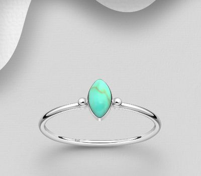 925 Sterling Silver Ring Decorated with Reconstructed Turquoise