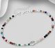 925 Sterling Silver Adjustable Oxidized Shell Bracelet, Beaded with Gemstone Beads