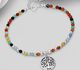 925 Sterling Silver OxidizedTree of Life Bracelet, Beaded with Various Gemstone Beads